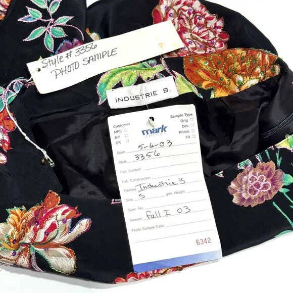 Vtg Y2K Black Floral Pencil Skirt Silky 15"W Embroidered Sequins Embellished NWT - Picture 2 of 16